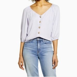 Sanctuary Modern Front Button Blouse Puff Sleeves Light Heather🪻Purple XL